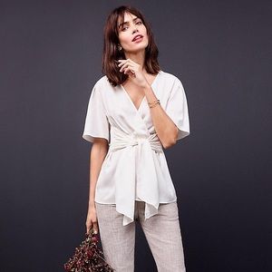 Ann Taylor White Tie Front Top
